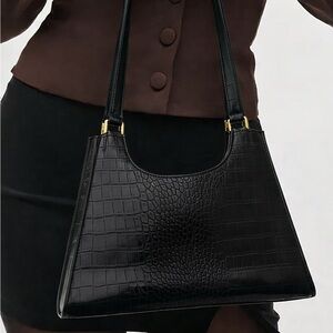 Urban Expressions Black Croc-Embossed Shoulder Bag